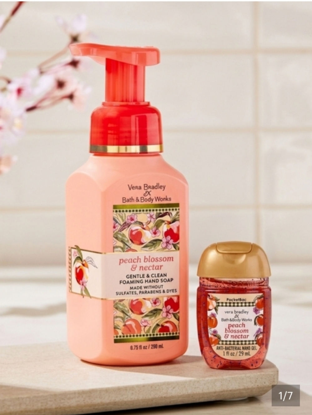 Vera Bradley Peach Blossom & Nectar Hand Soap Set - Peach and Gold Accents